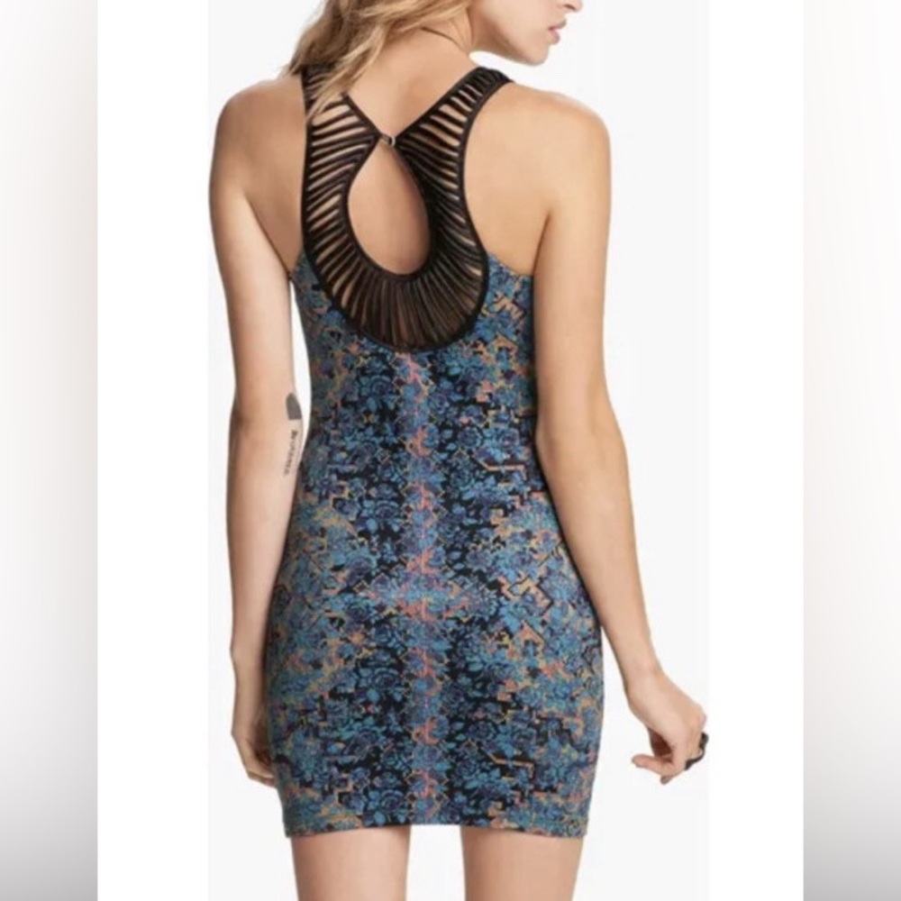 Beautiful Free People Digital Damsel Floral Pixels Bodycon Strappy Dress Medium